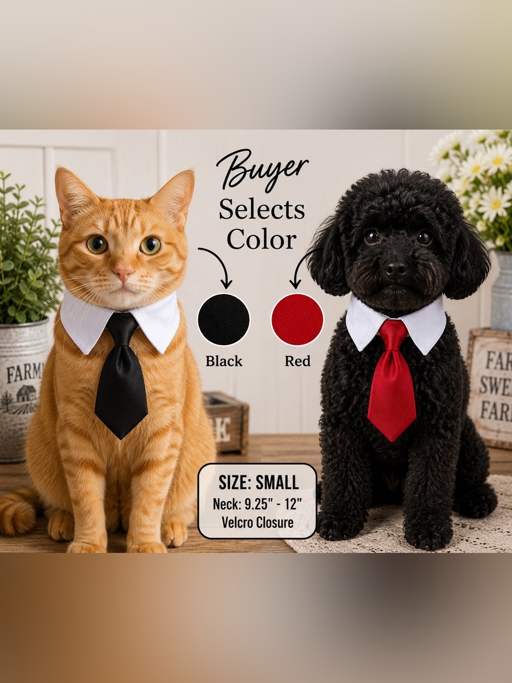 Pet Tie Collar for Cats and Small Dogs - Black or Red